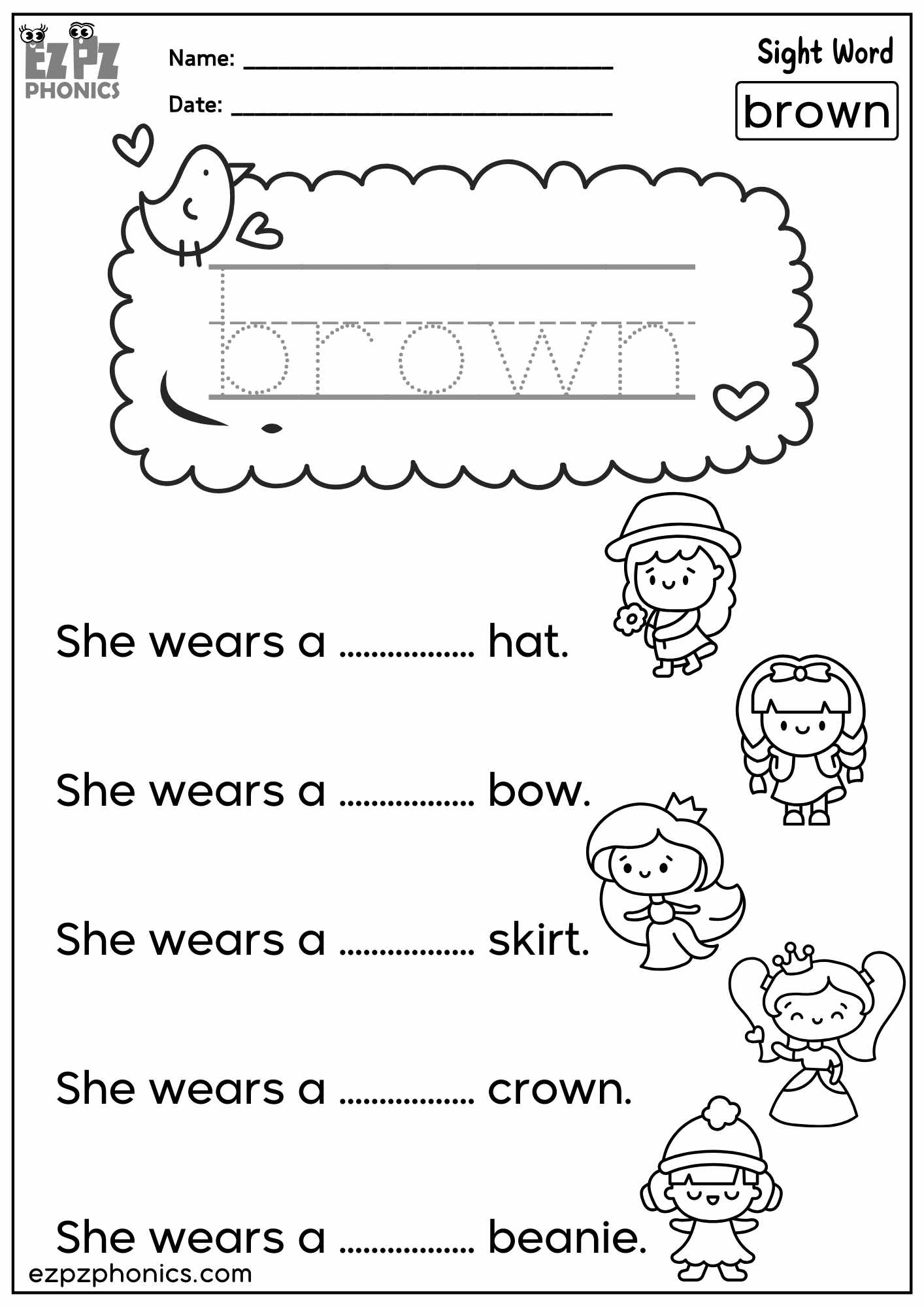 “Brown” Sight Word Sentences – Fun Practice for Kindergarten & First Grade PDF Download
